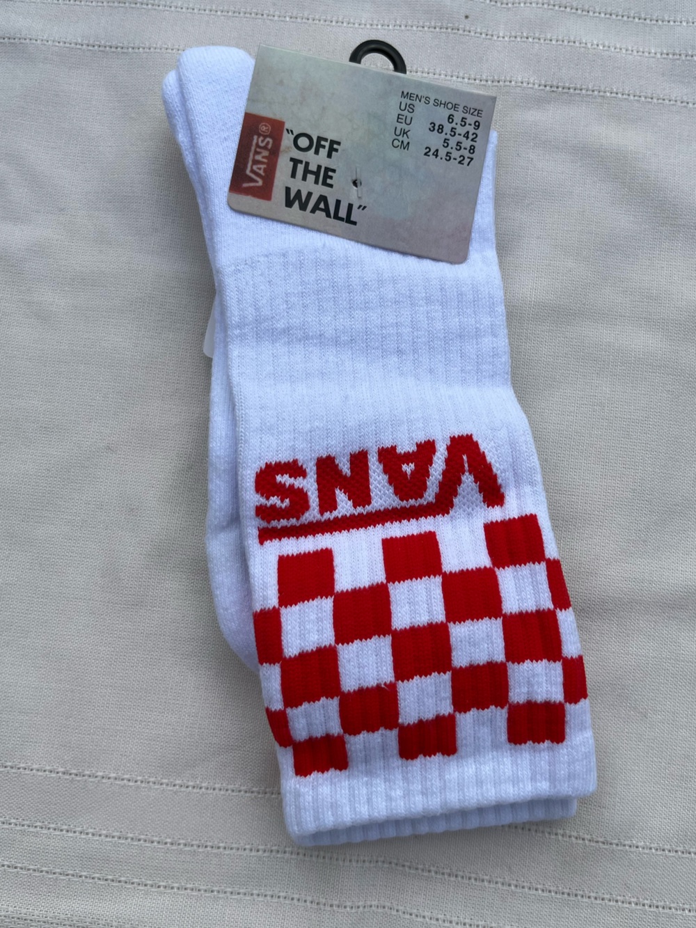Vans Red and White Checker Ribbed Crew Socks unisex